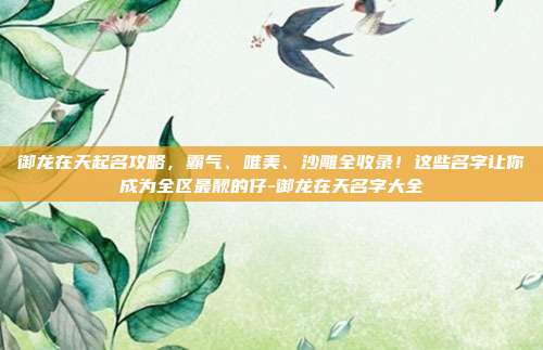御龙在天起名攻略，霸气、唯美、沙雕全收录！这些名字让你成为全区最靓的仔-御龙在天名字大全