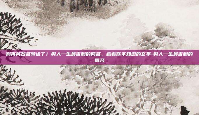 别再笑改名转运了！男人一生最吉利的网名，藏着你不知道的玄学-男人一生最吉利的网名