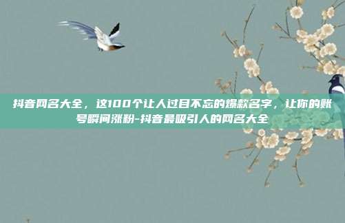 抖音网名大全,这100个让人过目不忘的爆款名字,让你的账号瞬间涨粉-抖音最吸引人的网名大全