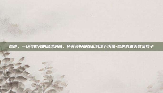 芒种，一场与时光的温柔对白，所有美好都在此刻埋下伏笔-芒种的唯美文案句子