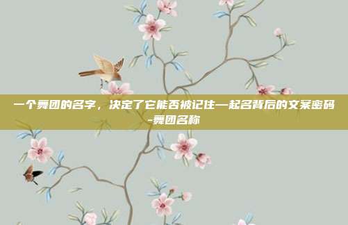 一个舞团的名字，决定了它能否被记住—起名背后的文案密码-舞团名称