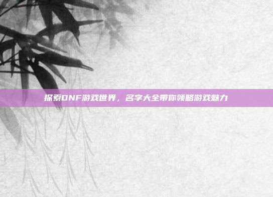 探索DNF游戏世界，名字大全带你领略游戏魅力