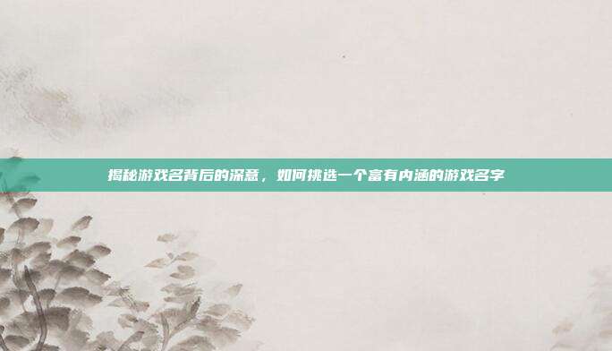 揭秘游戏名背后的深意,如何挑选一个富有内涵的游戏名字
