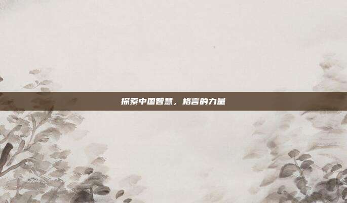 探索中国智慧，格言的力量