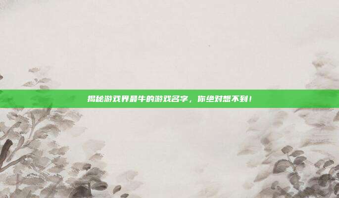 揭秘游戏界最牛的游戏名字，你绝对想不到！
