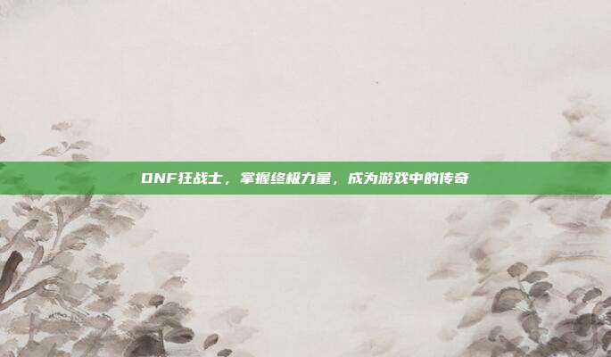 DNF狂战士,掌握终极力量,成为游戏中的传奇
