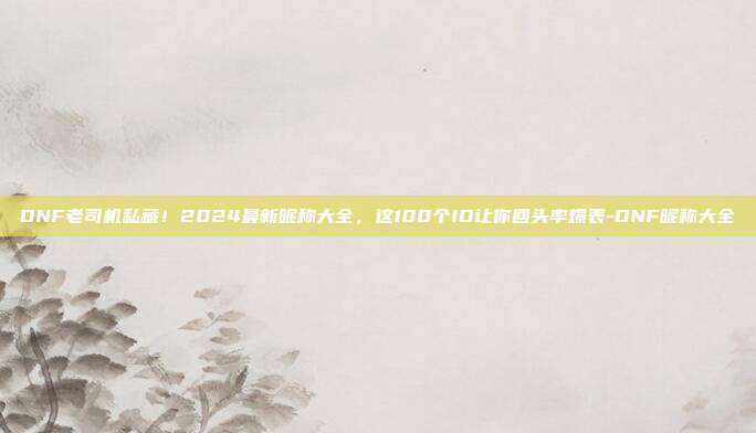 DNF老司机私藏！2024最新昵称大全，这100个ID让你回头率爆表-DNF昵称大全