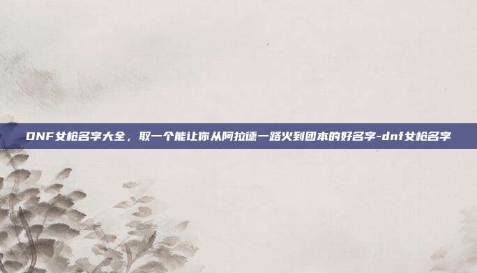 DNF女枪名字大全，取一个能让你从阿拉德一路火到团本的好名字-dnf女枪名字